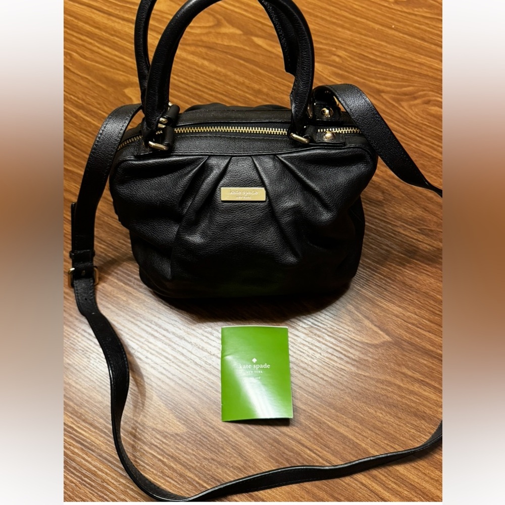 kate spade Black Leather Pleated Mini Satchel with Gold Hardware
